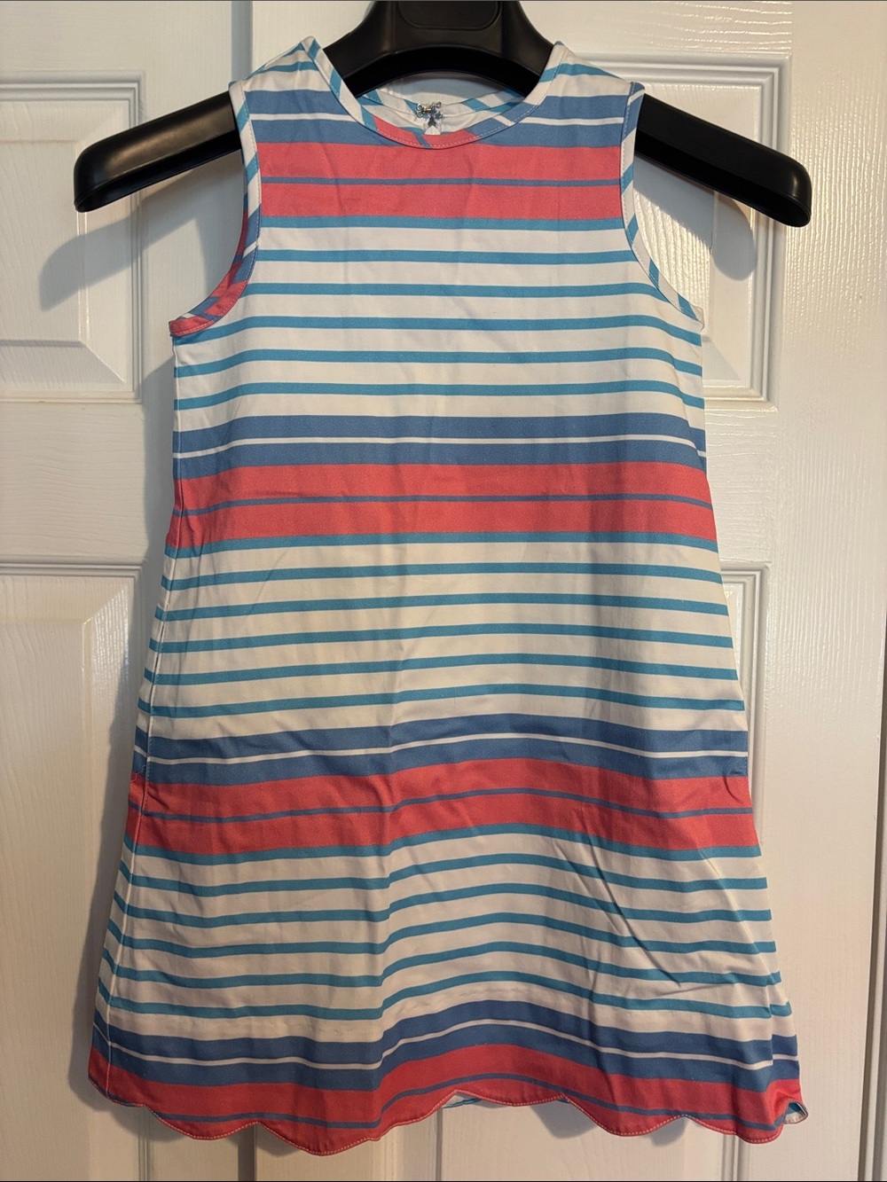 Classic Prep Girls Sleeveless Striped A-Line Dress in Blue, White & Pink